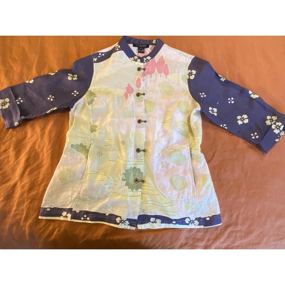 Citron Santa Monica Blouse Silk Shirt Petite Medium Button Lux Old Money Lux R2